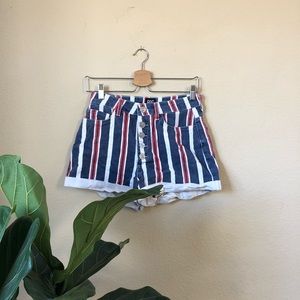 BDG high waisted mom style striped shorts